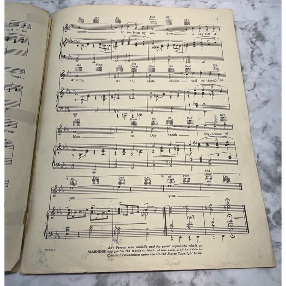 Daybreak Vintage Piano Sheet Music Fred Waring 1942 Mississippi Suite - Picture 5 of 5